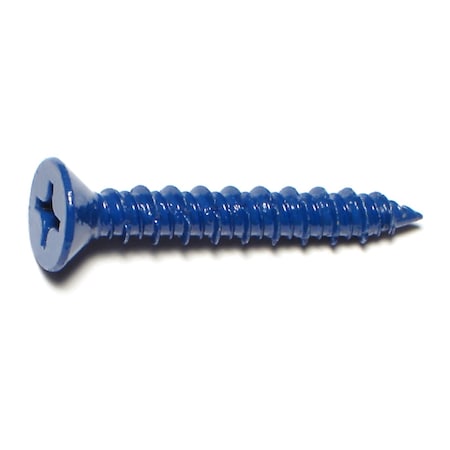 Midwest Fastener Masonry Screw, 1/4" Dia., Flat, 1 3/4 in L, Steel Blue Ruspert, 12 PK 63507